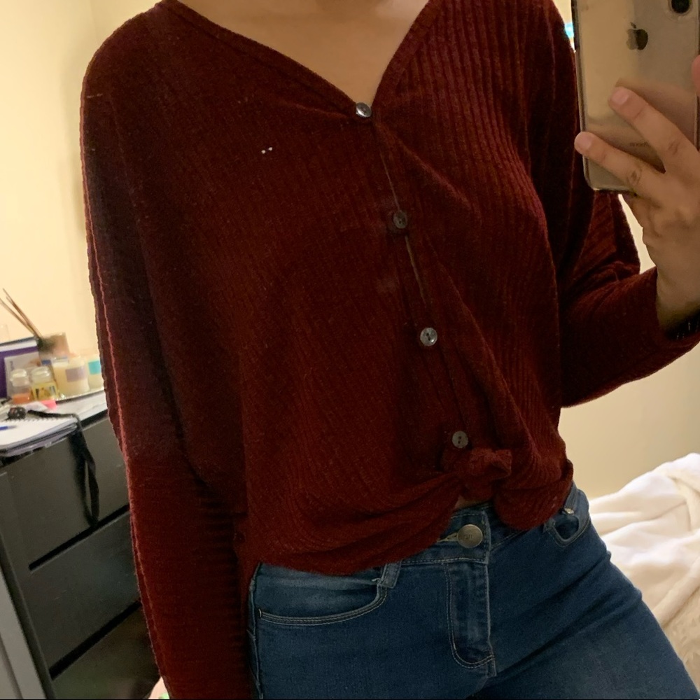 Maroon Button Down Sweater
